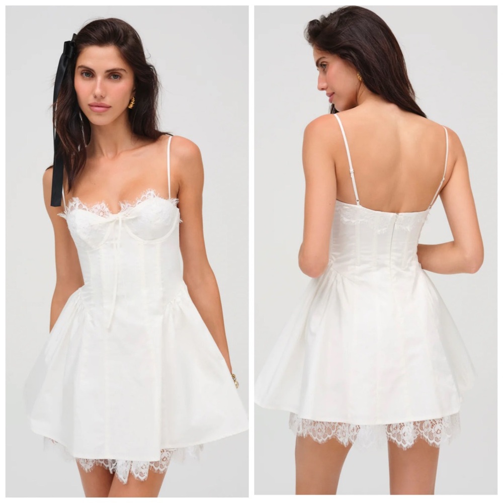 For Love & Lemons Shae Mini Dress White Lace Floral Fit & Flare Medium